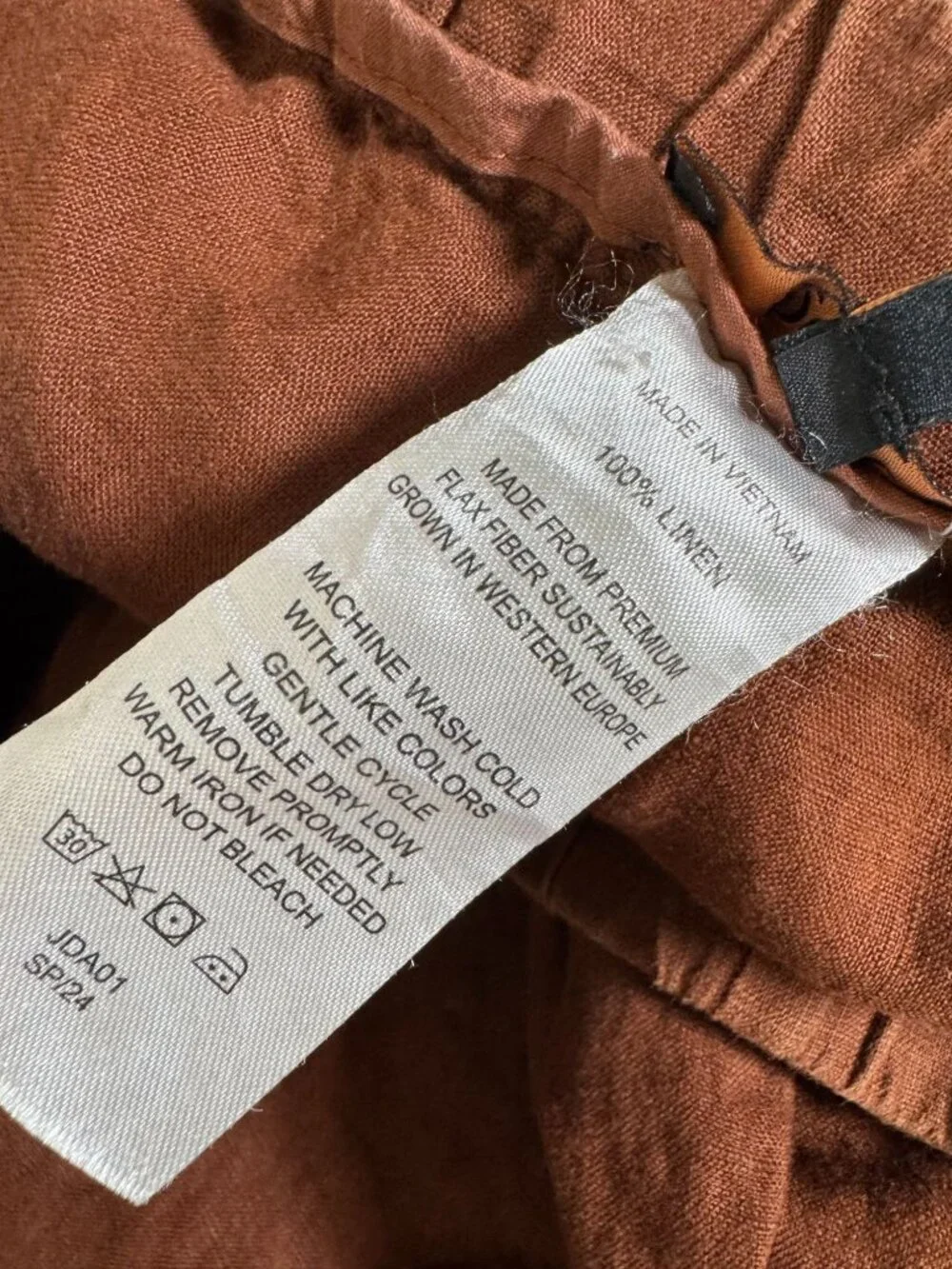 Quince Brown 100% Linen Crop Pants Womens XL Elastic Waist Relaxed Sustainable